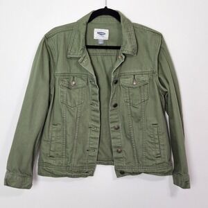 Old Navy Denim Jacket Womens Sz L Olive Green Trucker Casual Versatile